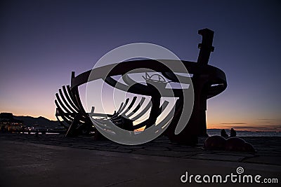 Silhouette of Sculpture artist Bihrat Mavitanâ€™s Skeleton ship Editorial Stock Photo